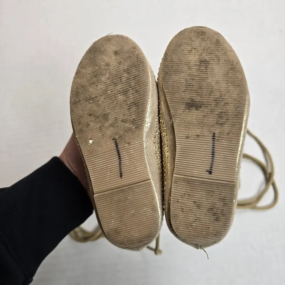 Joyfolie Kira Gold Ballet Flats Size 6 Studded Lace Up Shoes